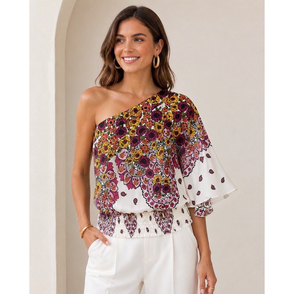 Vintage Rampage Boho Chic Floral One Shoulder Top‎ 90s Y2K M